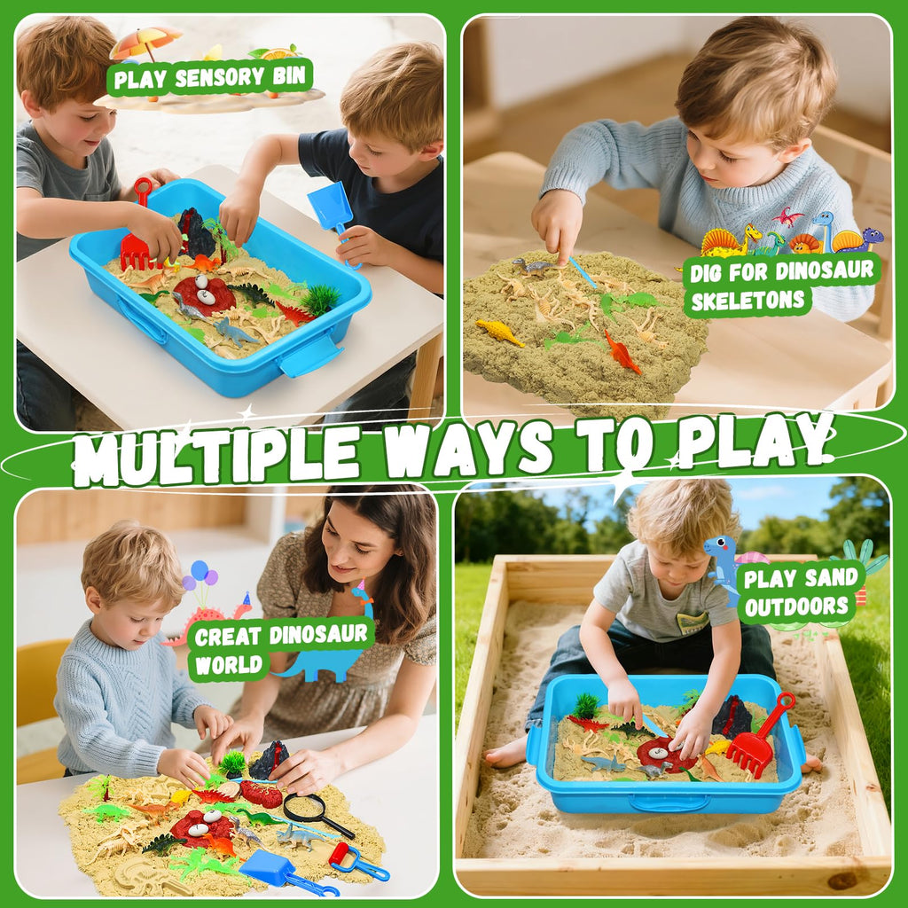 Pakimio Dinosaur Sensory Sand Kit, Lidded Dino Sensory Bin Sandbox for Kids