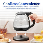 Elite Gourmet EKT1001 1.0L Glass Kettle, 1100W, Cordless Base, Black