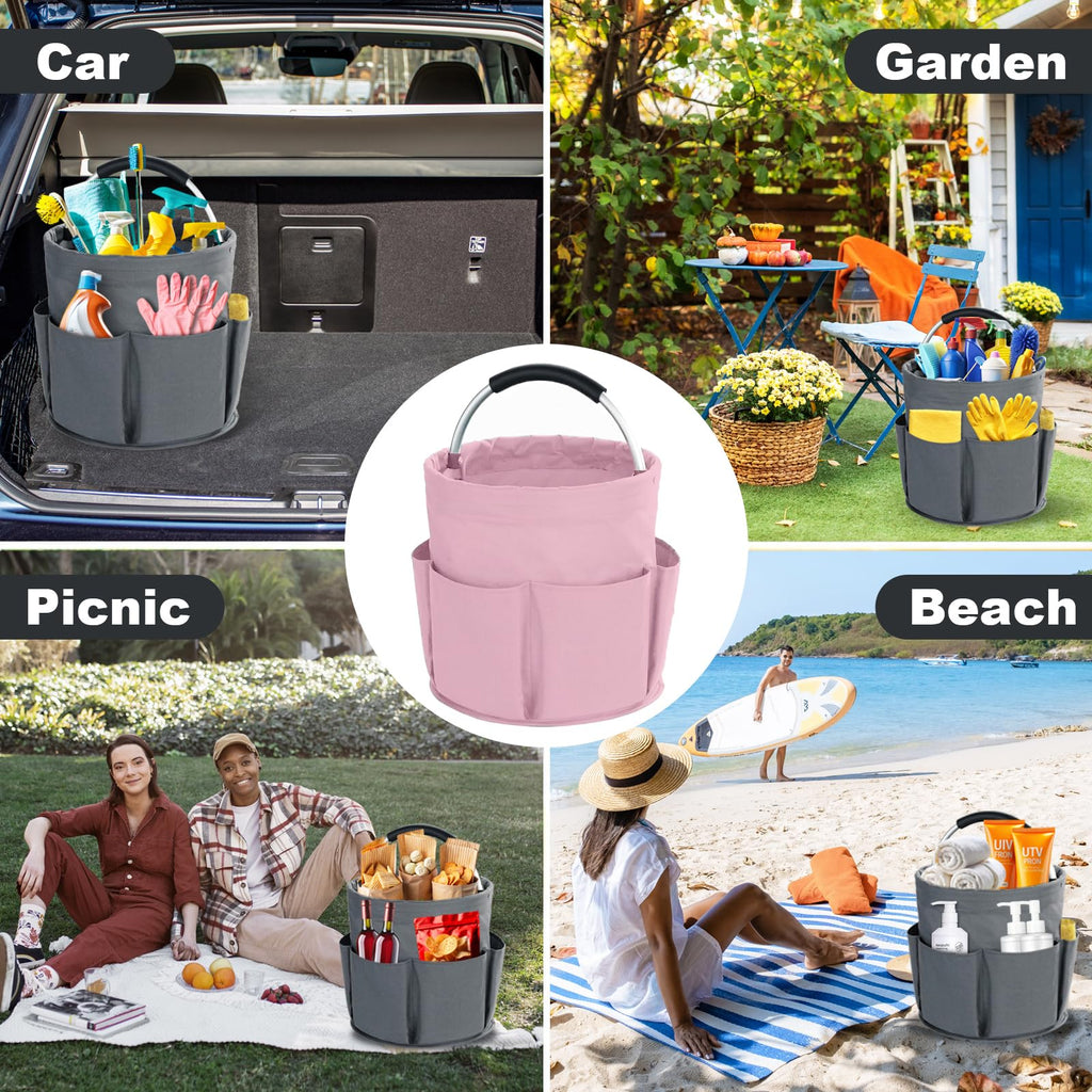 Bototack Cleaning Caddy with Handle, Cleaning Products Organiser, 17L Foldable Storage Basket, Cleaning Caddy Organiser, Portable Multi Cleaning Bucket Bag for Home, Garden (Pink)