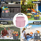 Bototack Cleaning Caddy with Handle, Cleaning Products Organiser, 17L Foldable Storage Basket, Cleaning Caddy Organiser, Portable Multi Cleaning Bucket Bag for Home, Garden (Pink)