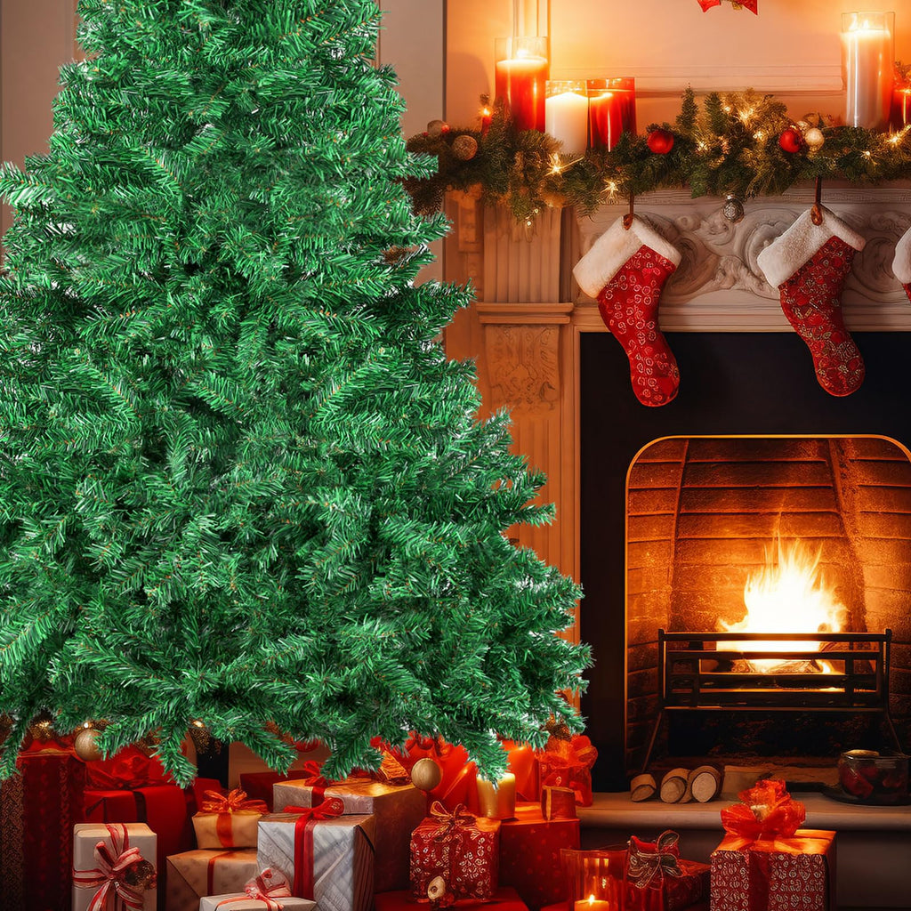 Artificial Christmas Tree, 1000 PVC Tips Full Hinged Spruce Tree with Foldable Metal Stand, Easy Assembly Xmas Tree for Home Office Holiday Party Decoration (Green, 7FT)