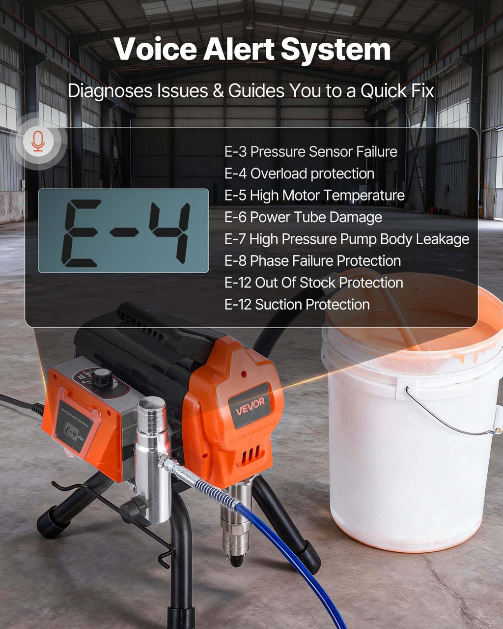 VEVOR Stand Airless Paint Sprayer, 1500W, 3300PSI High Pressure Airless Sprayer, Cleaning Brush, Hose, Extension Rod, Nozzles, Electric Spray Paint Machine for Large Apartments, Factory Buildings