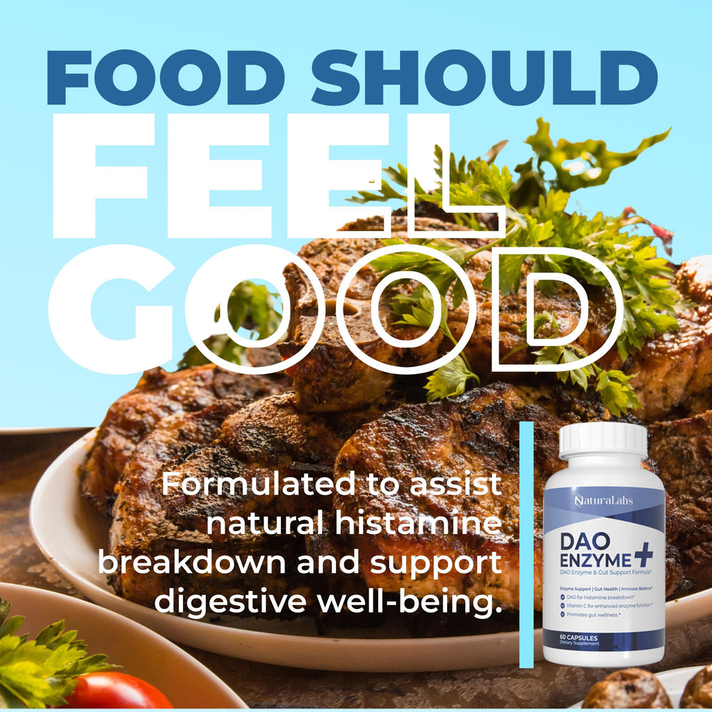 NATURALABS DAO Supplements Histamine Blocker – DAO Enzyme + Diamine Oxidase & Vitamin C for Gut Health & Food Support – 60 Servings - 1 Capsule Before Meals for Histamine Intolerance