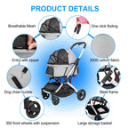 BETSOCCI Pet Stroller for Medium Small Dog & Cat, Foldable Lightweight Dog Stroller with Storage Basket Pet Travel Carriage with Safety Leashes, 4 Wheel, Gray