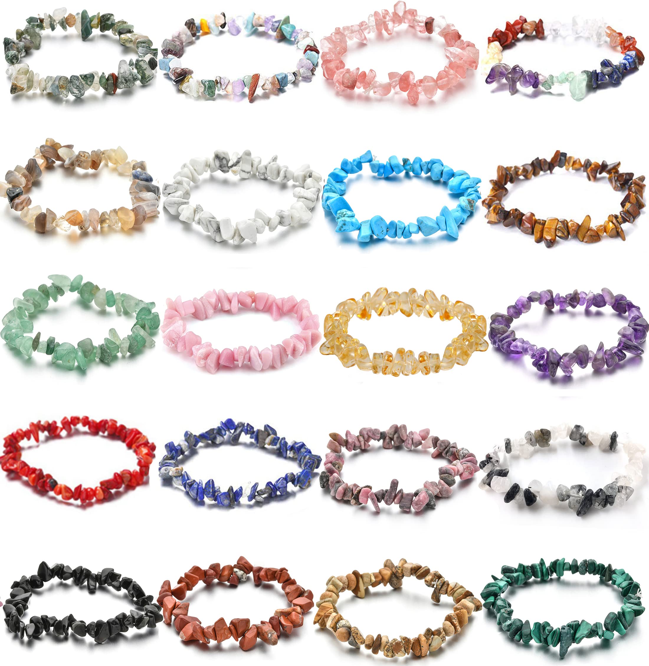 SAMOCO 20Pcs Natural Gemstone Beaded Bracelets for Women