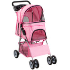 VIVO Pink 4 Wheel Pet Stroller for Cat, Dog and More, Foldable Carrier Strolling Cart, STROLR-V001N