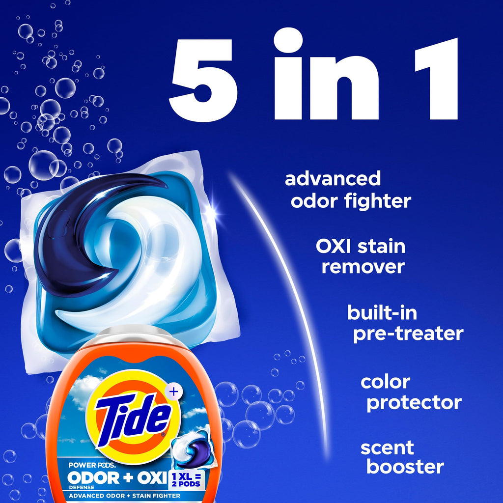 Tide Odor Defense + Oxi Laundry Detergent Pacs, Original Scent, 45 Count, Advanced Odor + Stain Fighter