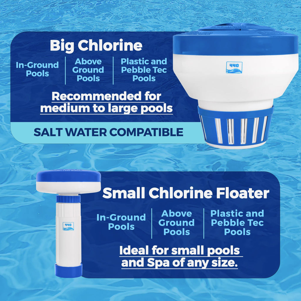 440 Pool Chlorine Floater Dispenser, Fits Up to 5 Pieces of 3-Inch Chlorine Tabs, Adjustable Flow, Control, Heavy-Duty Plastic - Suitable for Small & Large Pools - 9.6 Ounces