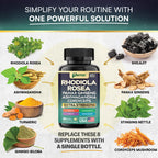 Rhodiola Rosea Adaptogen Supplement, Panax Ginseng & Ashwagandha, 2 Pack