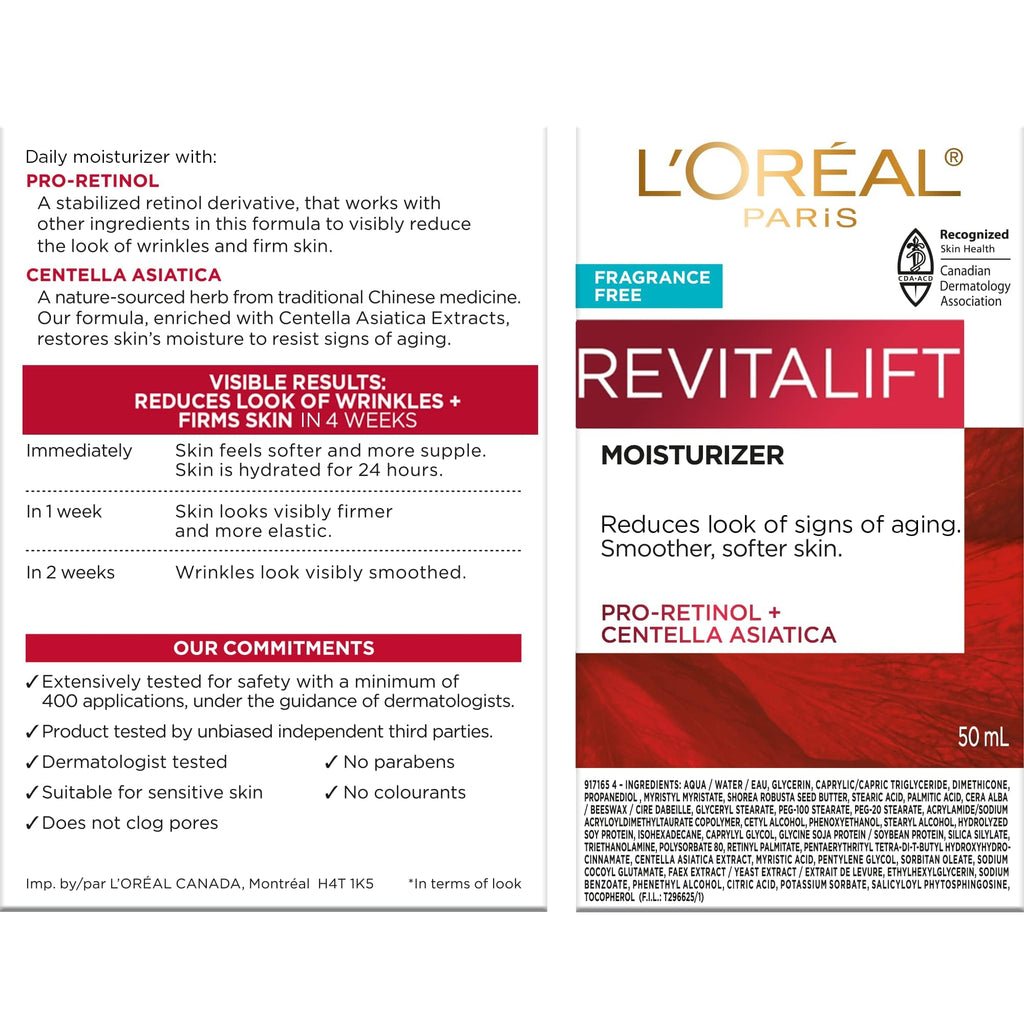 L’Oreal Paris Revitalift Anti Aging Face and Neck Cream, Smoothing and Firming Moisturizer for 24HR Hydration, Fragrance Free, 1.7 Oz