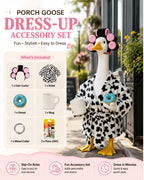 shpipa Goose Porch Outfit, 23-Inch Goose Statue, Leopard Print Bathrobe for Patio Home Decor, Comes with Curler, Waist Belt, Donut & Coffee Cup