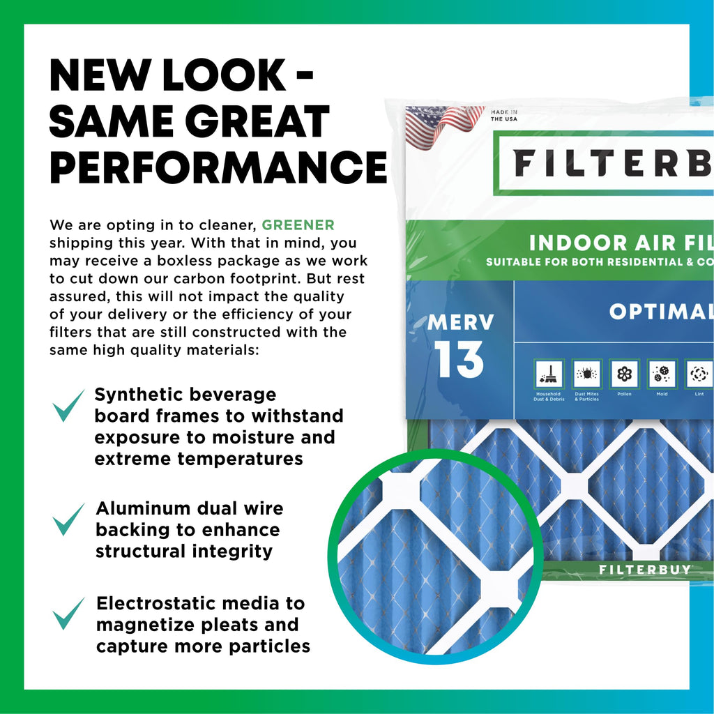 Filterbuy 20x20x1 Air Filter MERV 13 Optimal Smoke & Allergy Defense (6-Pack), Electrostatic Pleated HVAC AC Furnace Filters Replacement, Made in USA (Actual Size: 19.50 x 19.50 x 0.75)