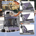 Magshion Compact Pet Stroller for Small-Medium Dogs/Cats up to 22lbs, 4-Wheel Lightweight Umbrella Shaped Portable Puppy Travel Jogger with Breathable Mesh, Cup Holder & Rear Storage, Plaid