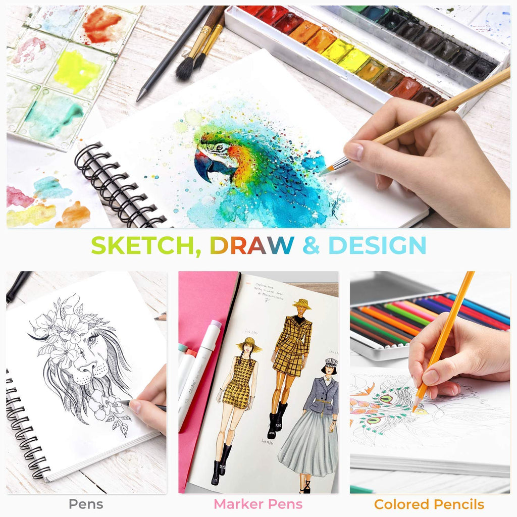 Ohuhu 8.3"x8.3" Mix Media Pad Art Sketchbook 62 Sheets for Painting Drawing