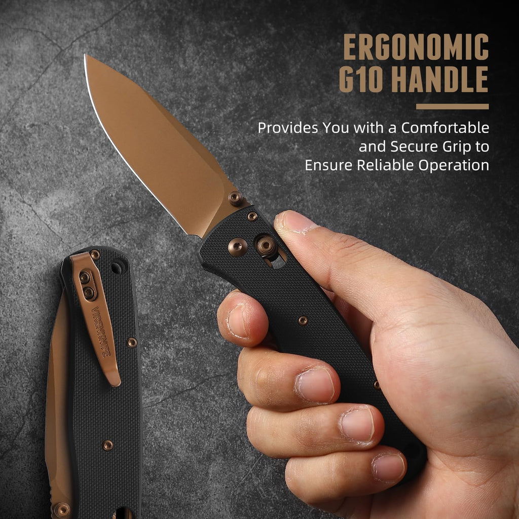 VIRENKNIFE Folding Pocket Knife，Lightweight Pocket Knife 2.95'' 14C28N Steel Blade G10 Handle Small EDC Knife with Pocket Clip,Crossbar Lock，Sharp Camping Survival Hiking Knife Gifts for Men Women