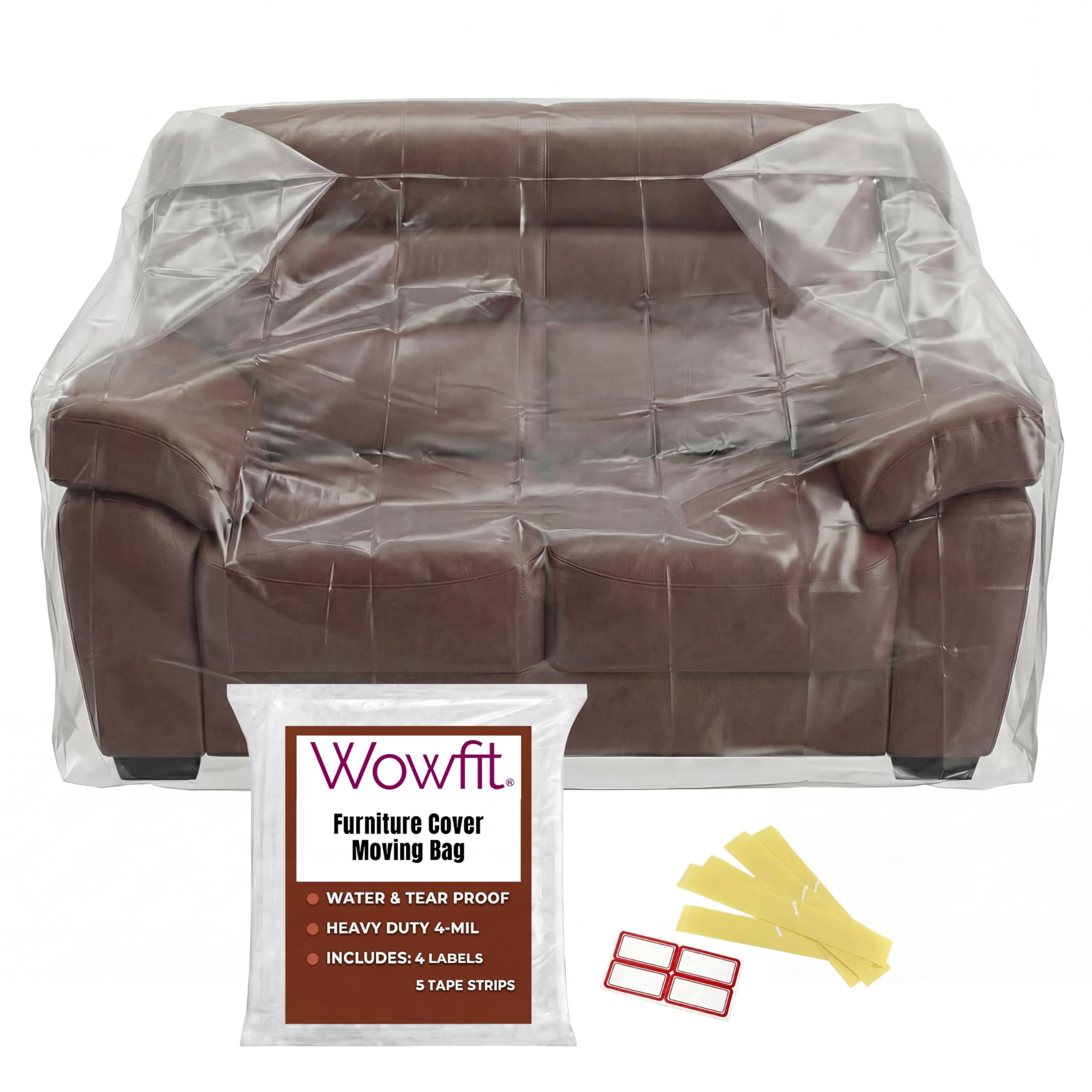 Wowfit Furniture Cover Dust-Proof Moving Bag for Loveseat, Sofa & Boxes – Clear, Odorless Plastic - 4mil-Thick – 68.1W x 42D x 62/41H Inches