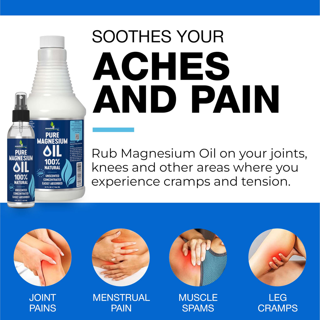 Pure Magnesium Oil Spray 32oz - Topical Magnesium for Sleep Extra Strength - Less Sting - Less Itch - 100% Natural and Organic Oil - Made in USA