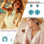 Fansilver Turquoise Jewelry for Women Bohemian Western Jewelry Set,20PCS