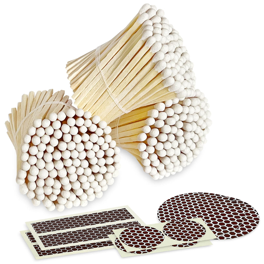 2" Classic White Tip Safety Matches | 300+ Bulk Artisan Matchsticks with Bumble Striker Stickers by Thankful Greetings | Decorative Candle Accessories | Unique & Fun for Home Decor, Gifts, & Events