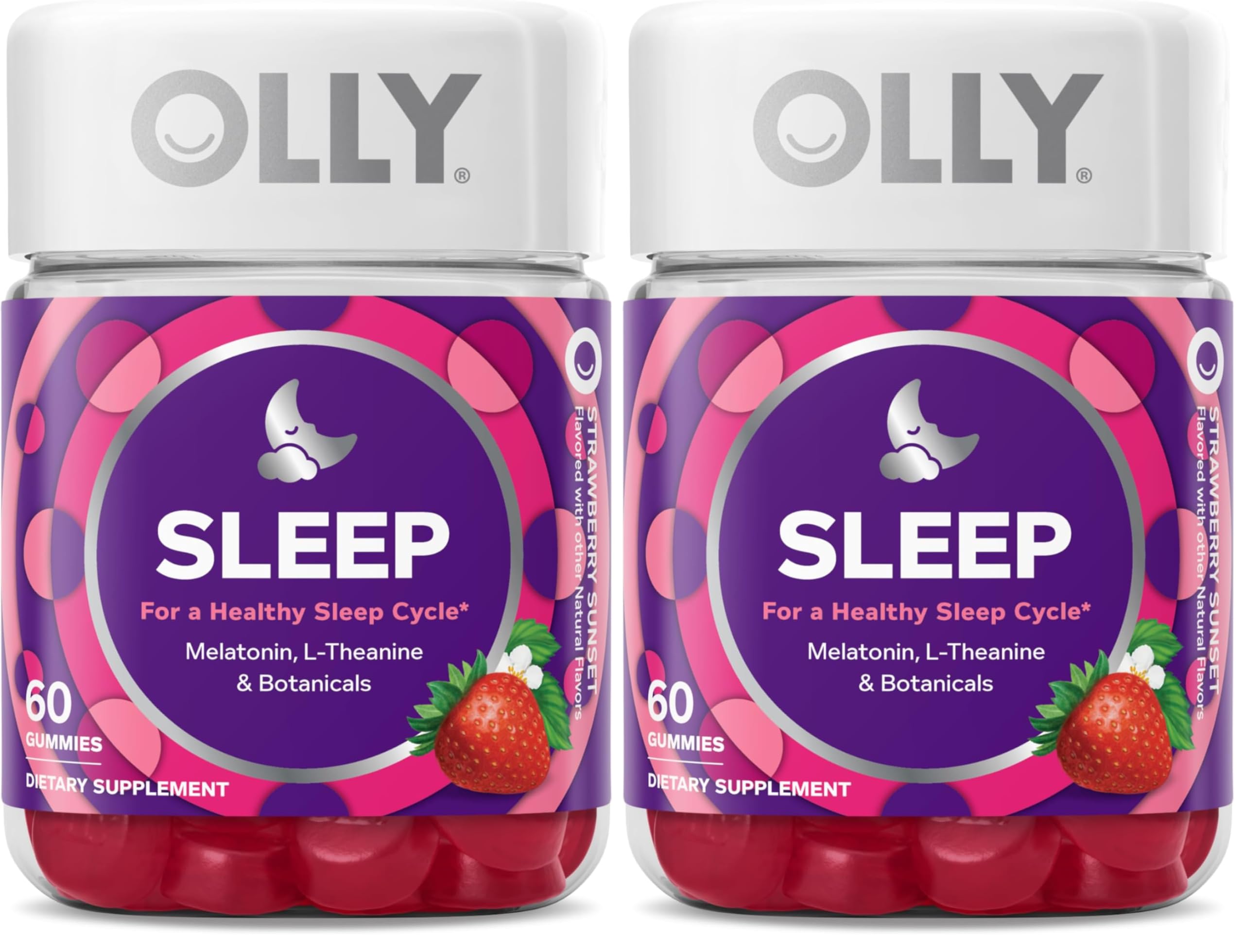 OLLY Sleep Gummy,3 mg Melatonin,L-Theanine,Chamomile,Lemon Balm,Sleep Aid,Strawberry,60 Count (Pack of 2)