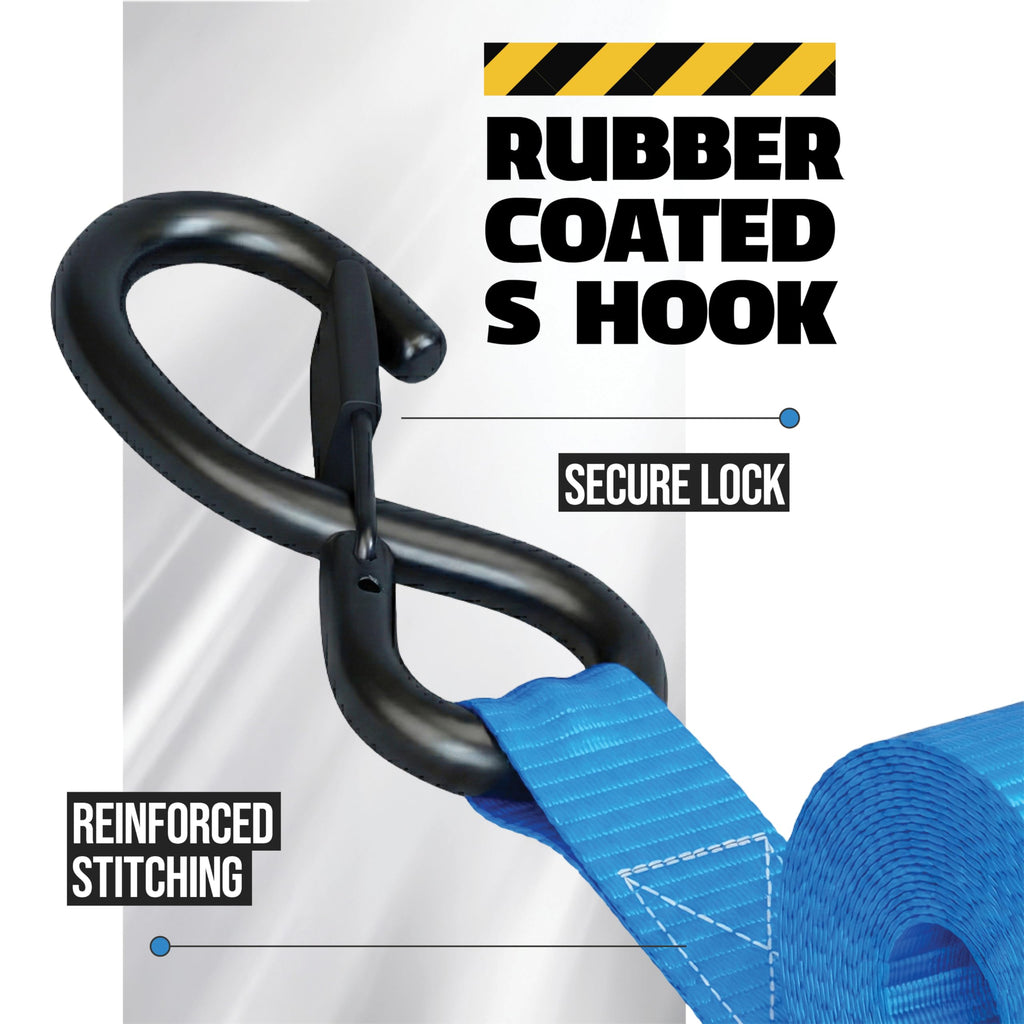 AUGO Retractable Ratchet Straps | 2 Heavy Duty Ratchet Straps Self Retractable Tie Downs with Soft Loops & Storage Bag for Motorcycle, Truck, Trailer, Cargo Van | 3000 Lb Break Strength 2” x 10’