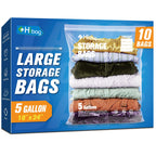 5 Gallon Extra Large Zippered Plastic Bags for Storage