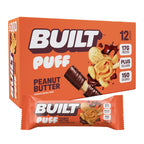 Built Puffs Bars, 12 Count Protein Bar - High Protein Energy Bars, Collagen, Gluten Free, Chocolate Covered, Low Carb, Low Calorie, Low Sugar, Delicious Protein, Healthy Snack (Peanut Butter)