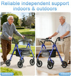 Walkers for Seniors with Seat, Lightweight 16 Pounds Folding Rolling Walker with 6-Inch Puncture-Resistant Wheel, 5-Level Height Adjustable, 300 lb Weight Capacity