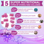 Nature's live Multi Collagen Peptides Gummies, Type I, II, III, V, X - Hydrolyzed Collagen Peptides Gummies, Supports Healthy Skin, Strong Nails & Thick Hair, Grape Blueberry Flavor, 60 Count