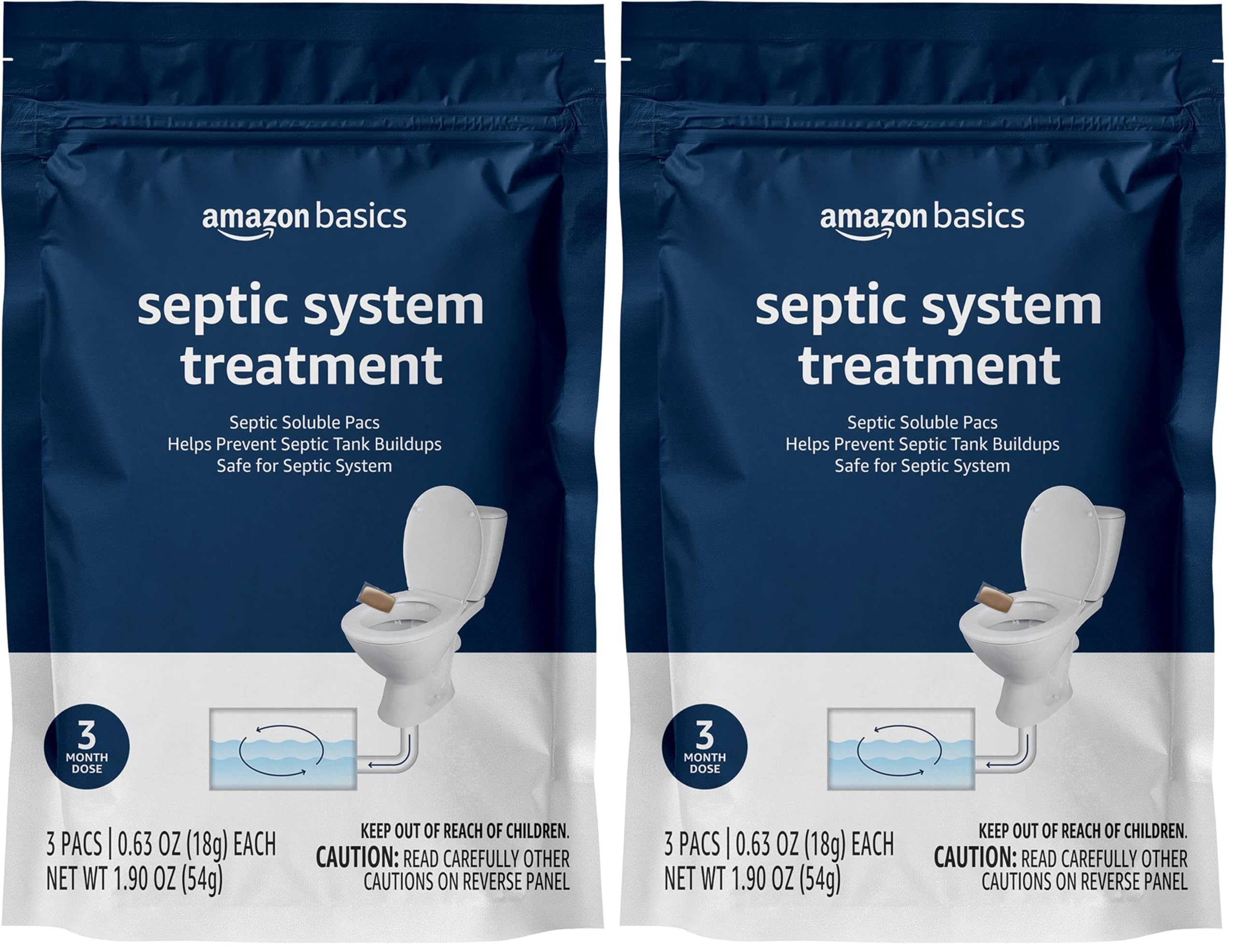 Amazon Basics Septic Treatment Pouch, Unscented, 0.63 oz (Pack of 6), 3 Month Supply, 1.9 oz