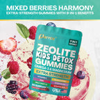 Parrox Zeolite Kids Detox Gummies, 9-in-1 Extra Strength with Zeolite, Omega-3, Magnesium, Elderberry, Vitamin C, Milk Thistle, Vitamin D3, Zinc, B12 – Sugar-Free (Mixed Berry Flavor - 2 Pack)