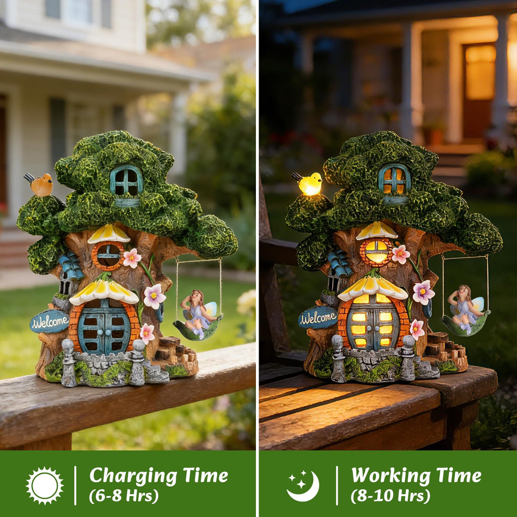 Fairy Garden House, Solar Fairy Houses for Outside, Tree Stump Cottage