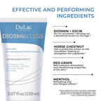Dulac, Diosmin Legs Gel Cream, Cooling & Refreshing, with Diosmin & Menthol, Horse Chestnut Extract, Butcher's Broom & Red Vine, Fast-Absorbing, Non-Greasy, Daily Leg Care, 5.07 fl oz, Made in Italy
