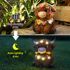 MAXTHOT Solar Garden Decor Outdoor Statues Highland Cow with Daisy and LED Lights Birthday Gifts for Women Mom Grandma Outside Decorations for Lawn, Porch, Yard, Patio, Balcony