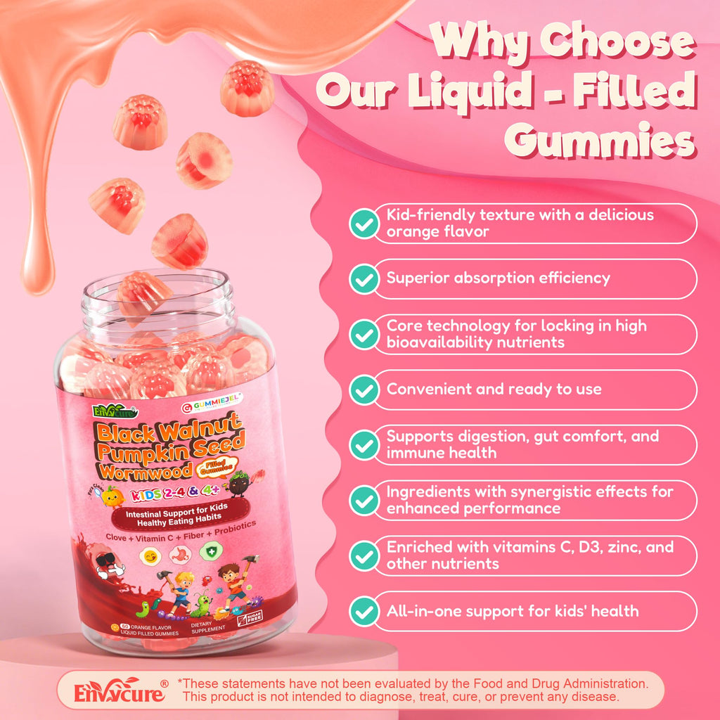 Toddler 2-4 & Kids 4+ Para Clean Gut Health Gummies for Children w/Wormwood, Black Walnut, Clove, Pumpkin Seeds, Vitamin C, D3, Zinc, Kids Natural Gut Cleanse Immune Support Digestive Supplement-60cts
