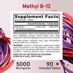 Jarrow Formulas Vitamin B12 5000 mcg - Maximum Strength for Cellular Energy and Brain Health, 90 Cherry Chewable Tablets, B12 Vitamins 5000 mcg