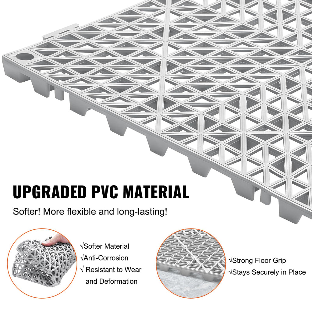 VEVOR Interlocking Tile 55PCS, Drainage Tiles 12" x 12" Splicing, Soft PVC Interlocking Drainage Floor Tiles, Non-Slip Drainage Holes for Restroom, Bathroom, Kitchen, Pool, Wet Areas, Grey