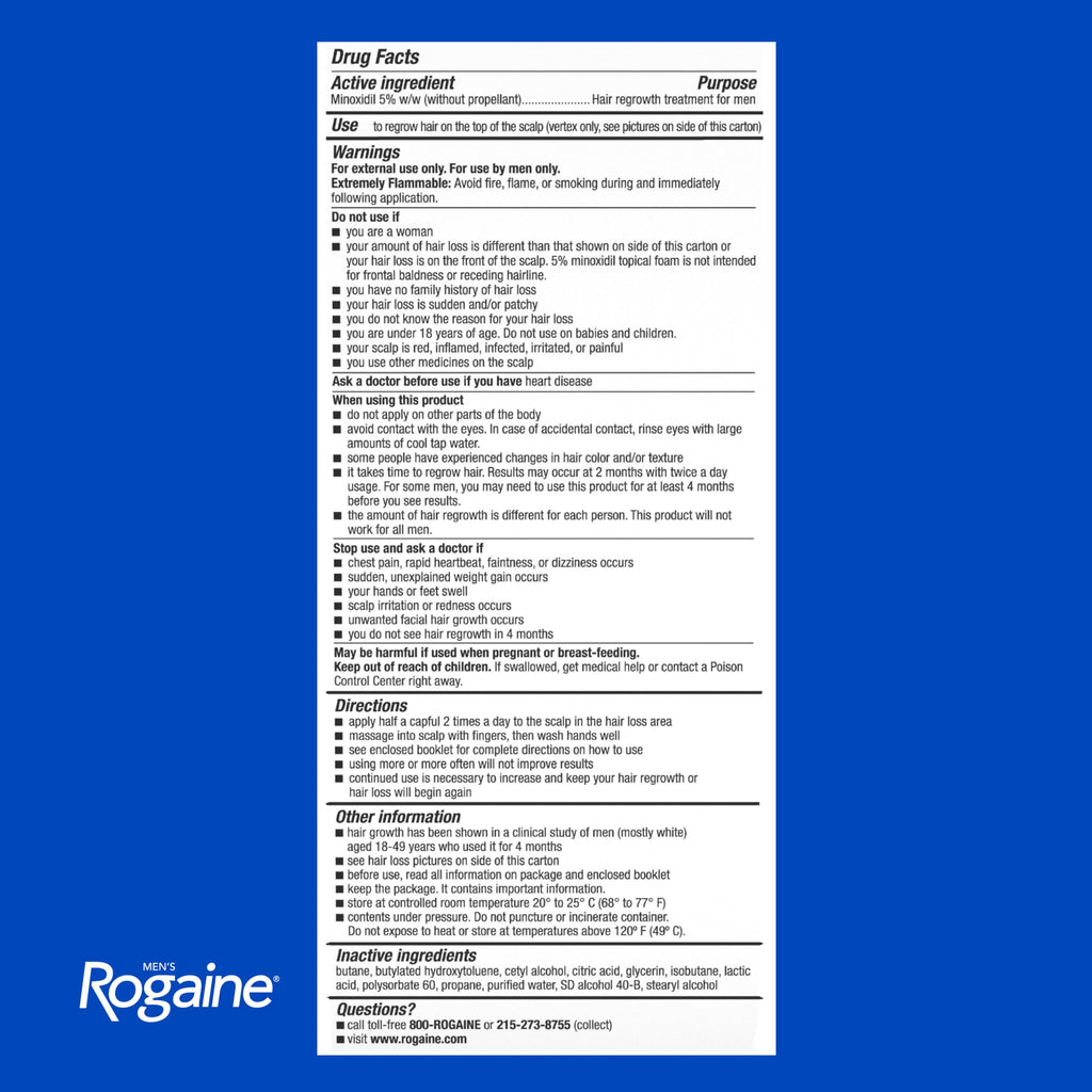 Men's Rogaine 5% Minoxidil Topical Foam, Unscented, 3 x 2.11 oz