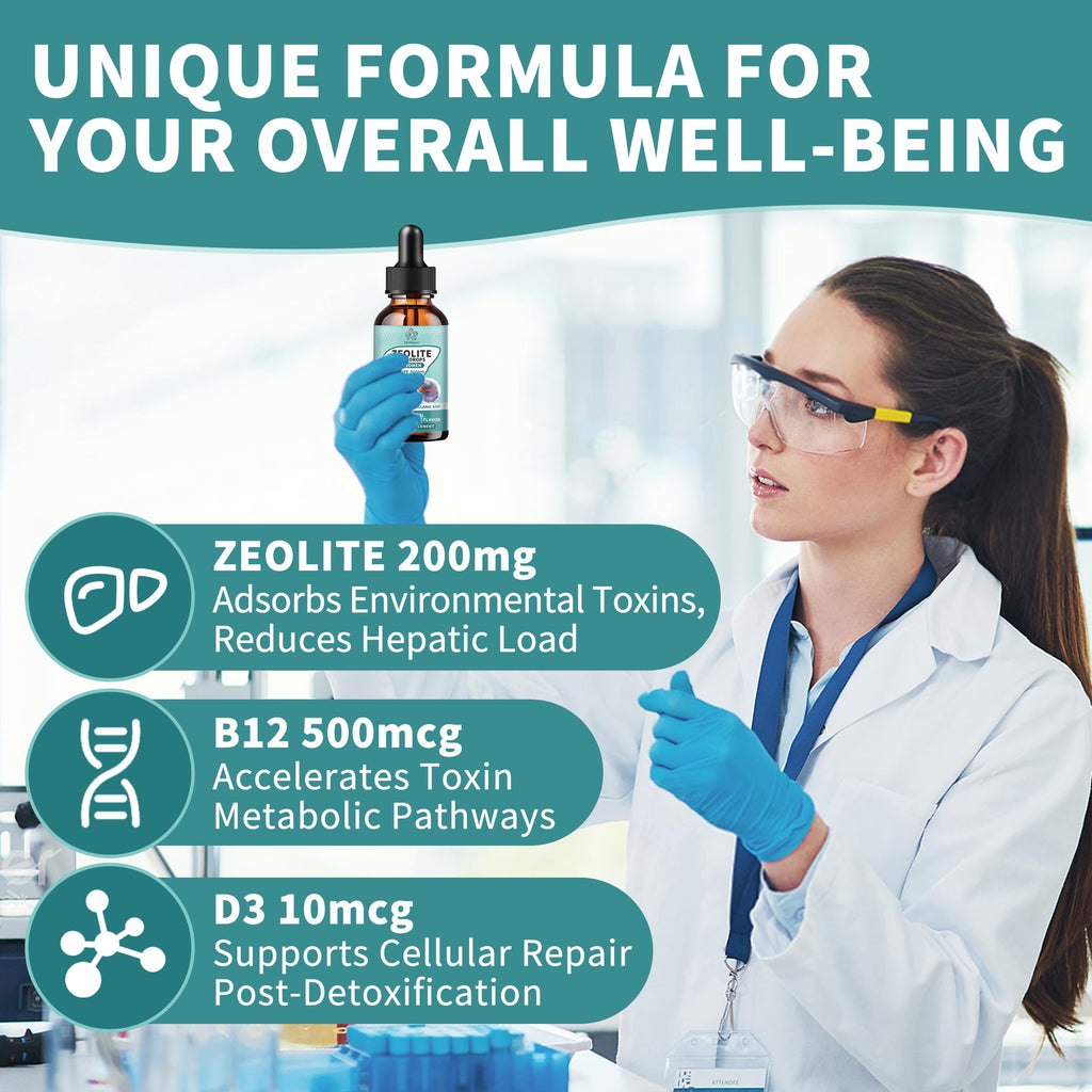 Zeolite Drops for Women,Adults and Kids- Clinoptilolite Zeolite Liquid Drops with Vitamin B12 & D3 - Heavy Metal Support, Immune Health, Natural Metabolism, Energy & Clear Skin - 30 Day Vegan Supply