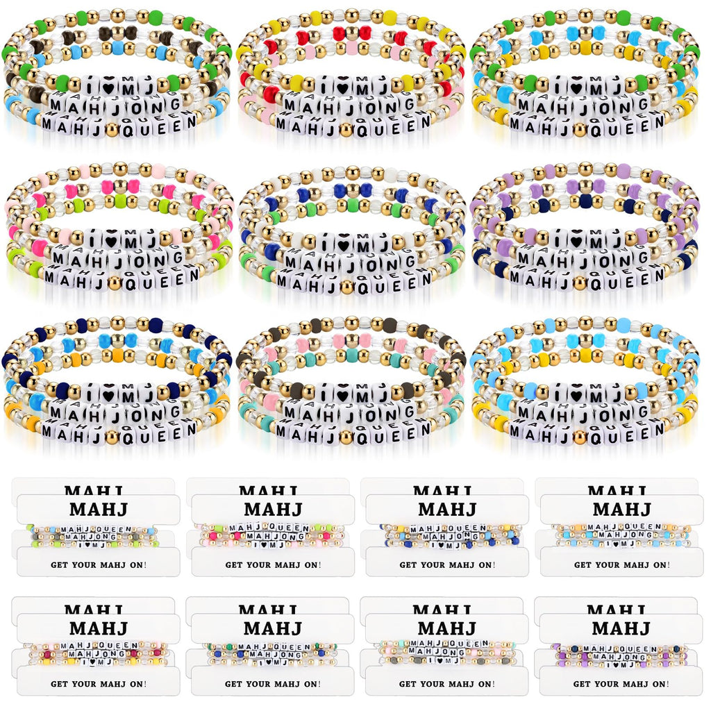 Kigeli 48 Pcs Mahjong Bracelet Gifts for Women Colorful Beaded Mahjong Lucky Bracelet Bulk Acrylic Mah Jong Chinese Jewelry for Friends Mom Grandma New Year Birthday Party Supplies