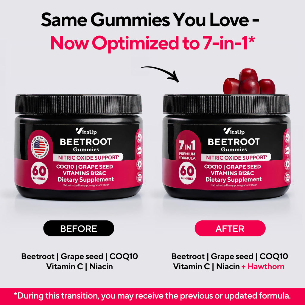 VitaUp Beet Root Gummies – Beetroot Supplement with CoQ10, Grape Seed, Vitamin C, B12 & B3 – Nitric Oxide Gummies for Circulation Support – Beet Supplement for Energy & Immune Support – 60 Beets Chews