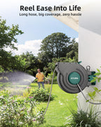 AYURA Retractable Garden Hose Reel 100 ft x 1/2 inch with Pro Metal Shaft, Heavy Duty Automatic Garden Hose Reels with Kink-Free Rewind and Lock at Any Length, Wall Mount Water Hose Reel for Outside