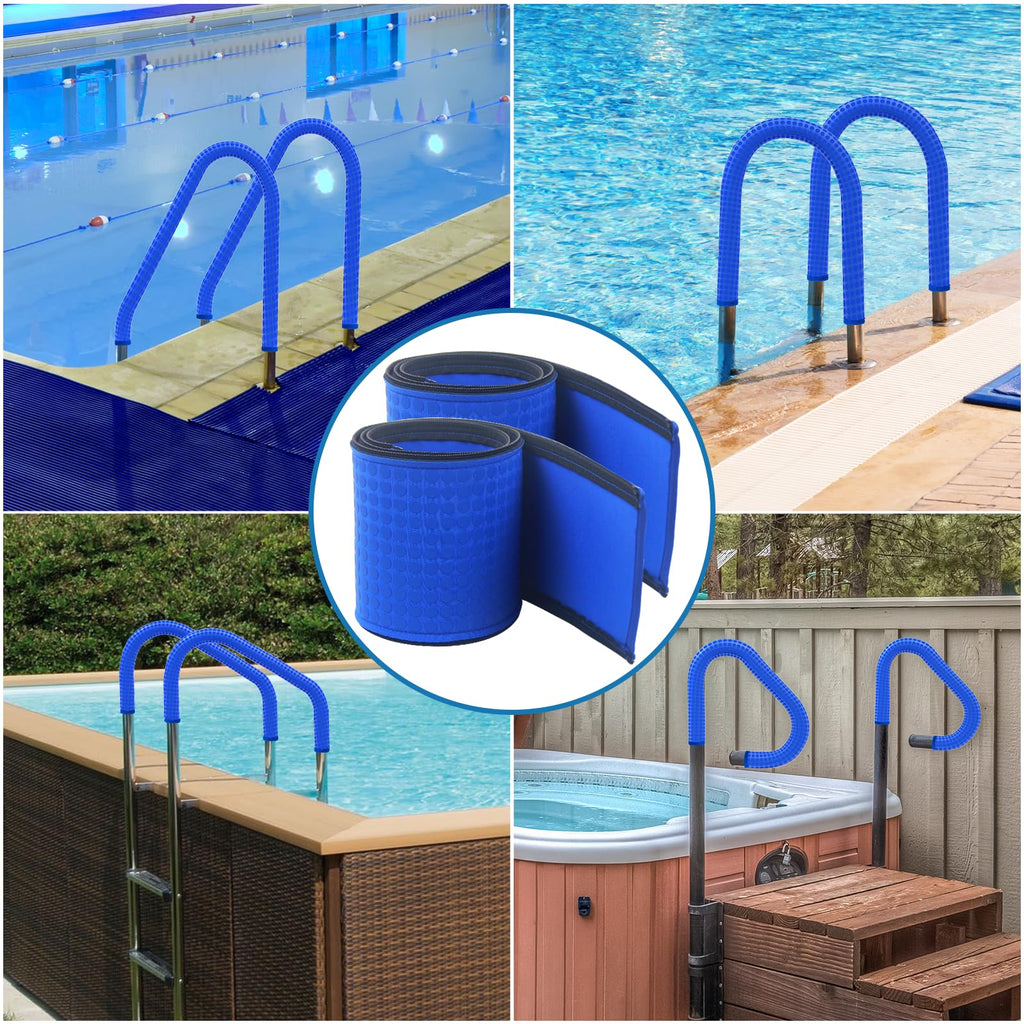 Pool Handrail Covers with Zippers 4 6 8 10 Ft Inground Swimming Pools Hand Rail Cover, Anti-Slip Cool Touch Heat Resistant, Blue, Non Slip Swim Pool Railing Ladder Stair Handle Grip (4 Feet 2 Pcs)