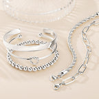 Gokeey Silver Cuff Bracelets for Women,Dainty Silver Bangles Bracelets Set for Women, Paperclip Link Chain Rope Beaded Tie Knot Bracelets Stack Chunky Jewelry