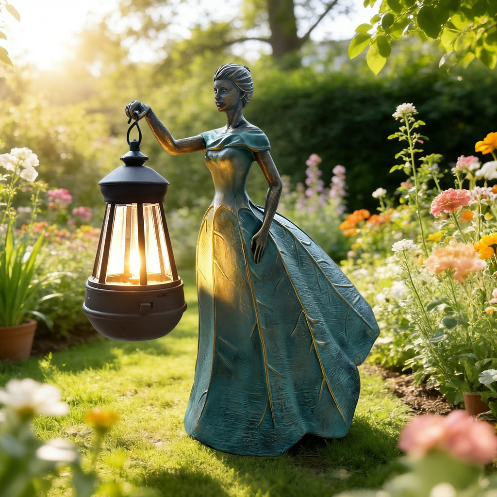 Sheaifun Fairy Garden Statue Solar Garden Decor Resin Fairy Statue with Lights Angel Fairy Decor Outdoor Yard Statues Gardening Gifts for Women 9.5x5.5x11.5 Inch