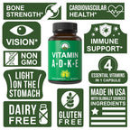 Peak Performance Vitamins D 5,000 iu + A + K + E All in 1 Easy to Swallow Vegan Capsule. ADK Vitamin Supplement with E D3 K2. Essential Vitamins for Mood, Immune, Bone, Vision, Heart
