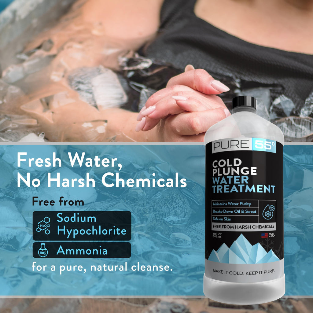 3in1 Cold Plunge Water Treatment, Weekly Natural Ice Plunge Stabilizer & Clarifier, Harsh Chemical Free, Fight Scum & Odors for Clear Waters - Pure55 Made in The USA (32 Fl Oz)