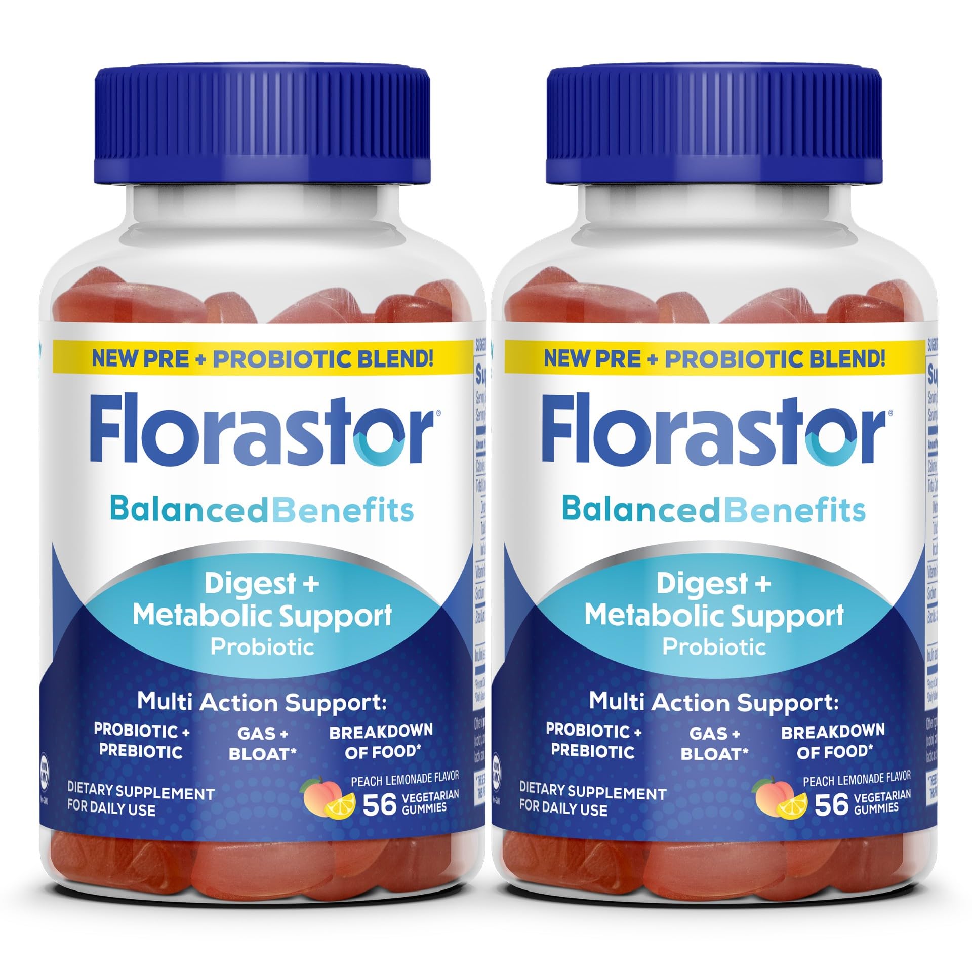 Florastor Prebiotic and Probiotic Gummies, Digestive and Metabolic Support Probiotic Blend for Multi-Action Digestive Health Care, with Vitamin B12, 112 Gummies