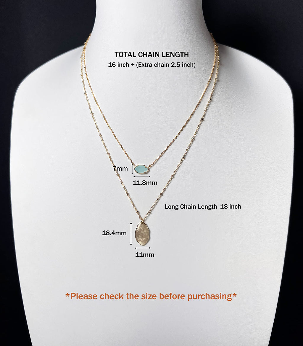 OZEL - Layered Gold Necklaces for Women - Crystal Colorful Delicate Cutting Pendant Necklace - 18K Gold Plated - Birthday Gifts (1M1234-2_green opal)