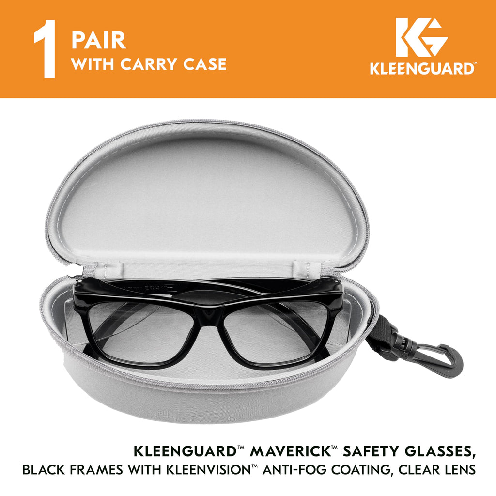 Kleenguard™ V30 Maverick™ Safety Glasses (56567), Clear Lenses with KleenVision™ Anti-Fog coating, Black Frame, Carrying Case, Eyewear for Men and Women
